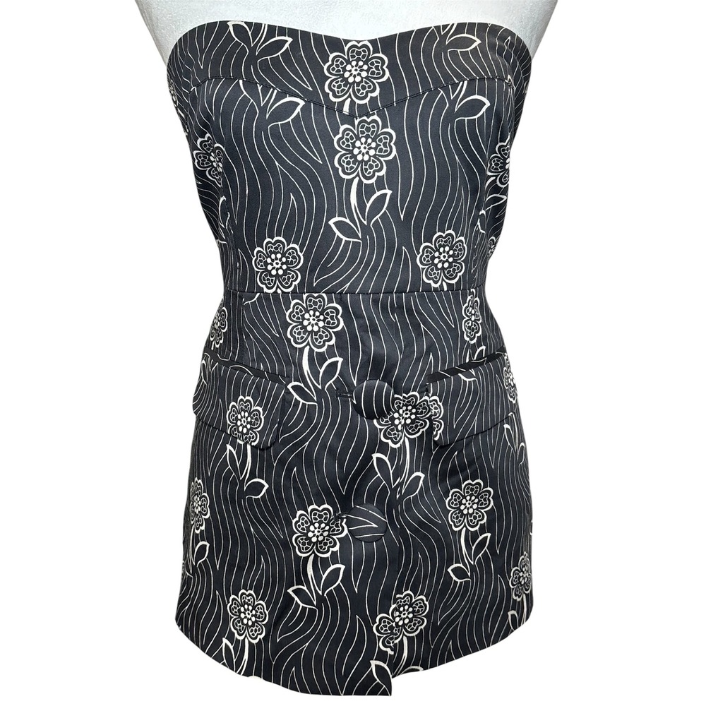 Tuckernuck Strapless Bustier Top Size S Black White Floral Print Pockets